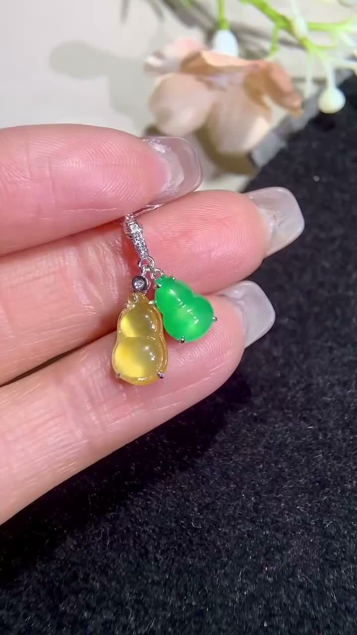 翡翠雙色葫蘆吊墜小滴溜,天然翡翠A玉, 緬甸玉, Jade, Jadeite