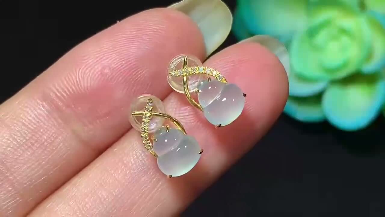 翡翠葫蘆耳釘,天然翡翠A玉, 緬甸玉, Jade, Jadeite