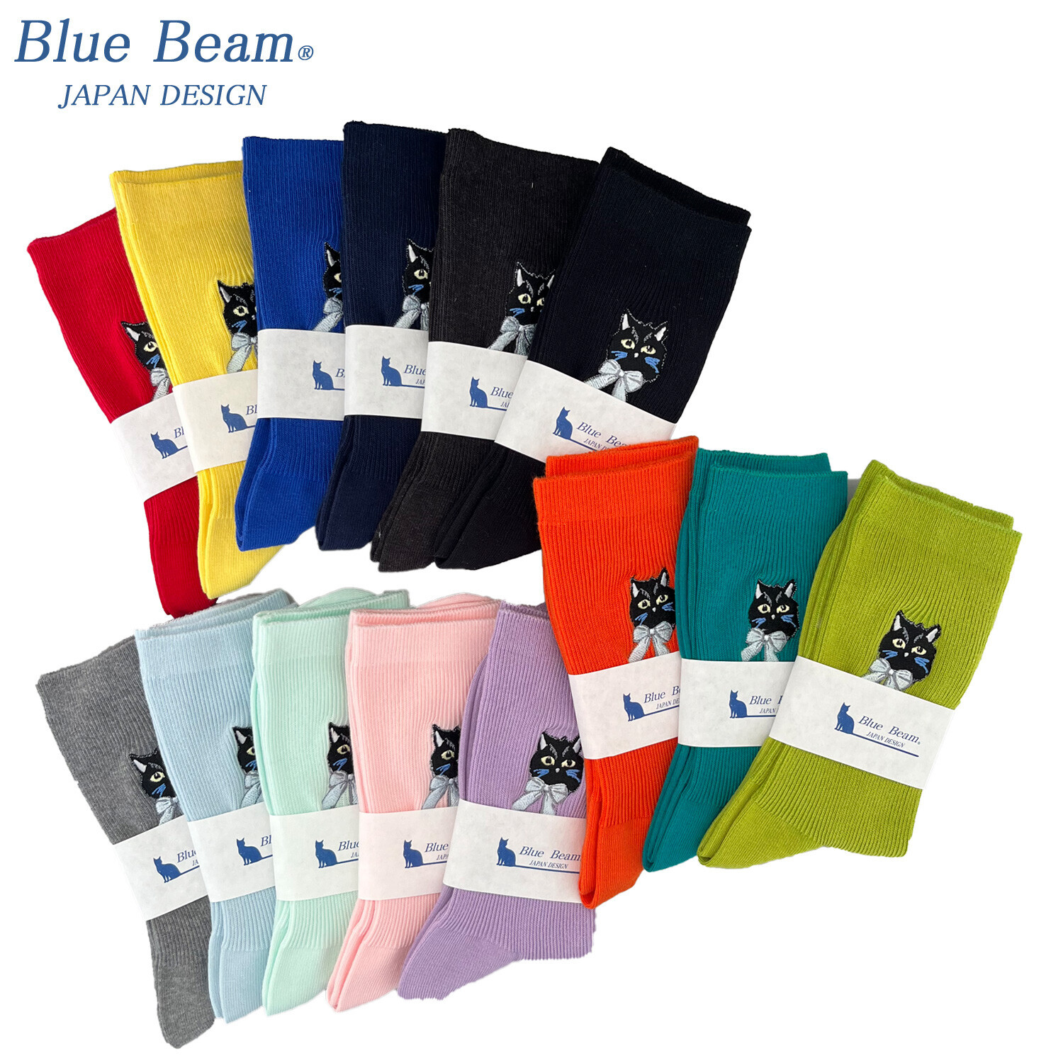 日本製貓咪刺繡襪（多色）