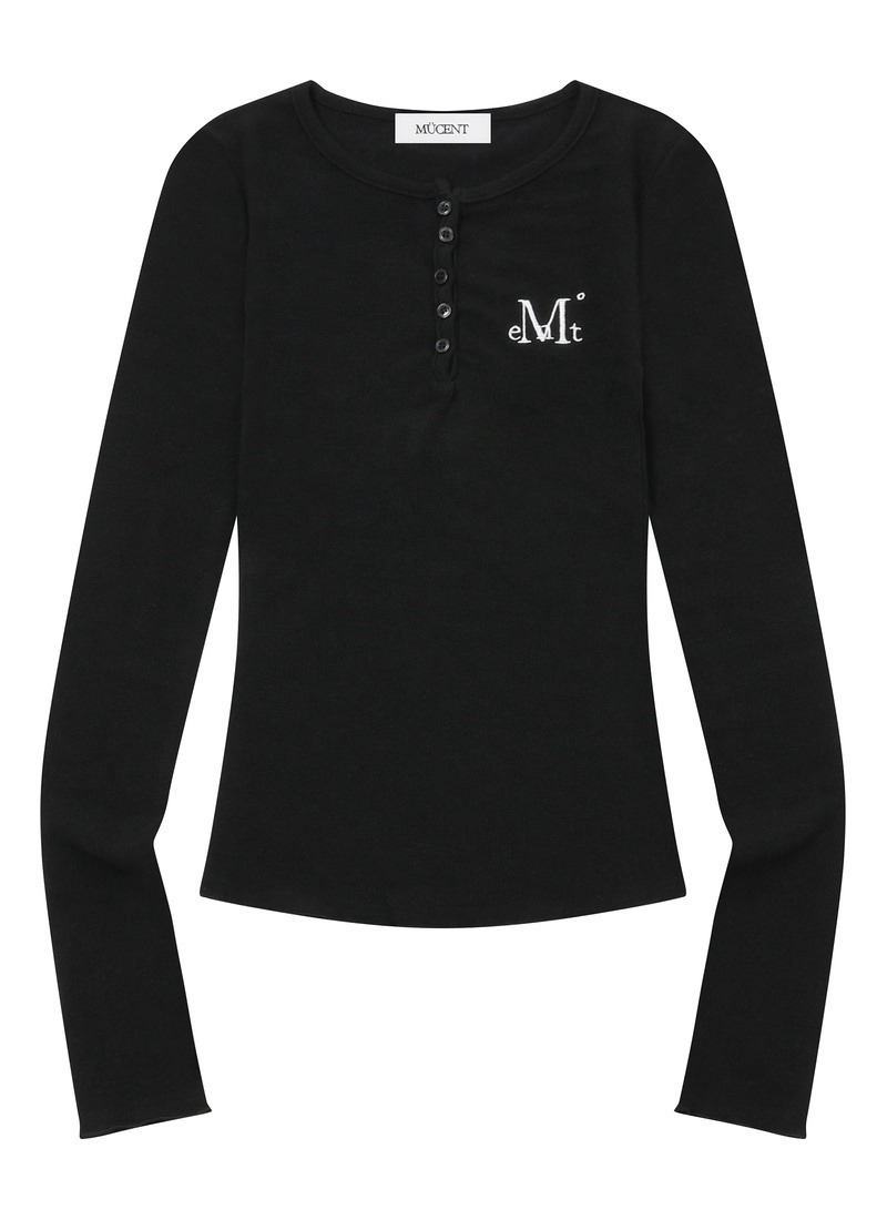 【 4/19收單 】MUCENT 慵懶學院風 刺繡Logo亨利領純棉長T 韓國