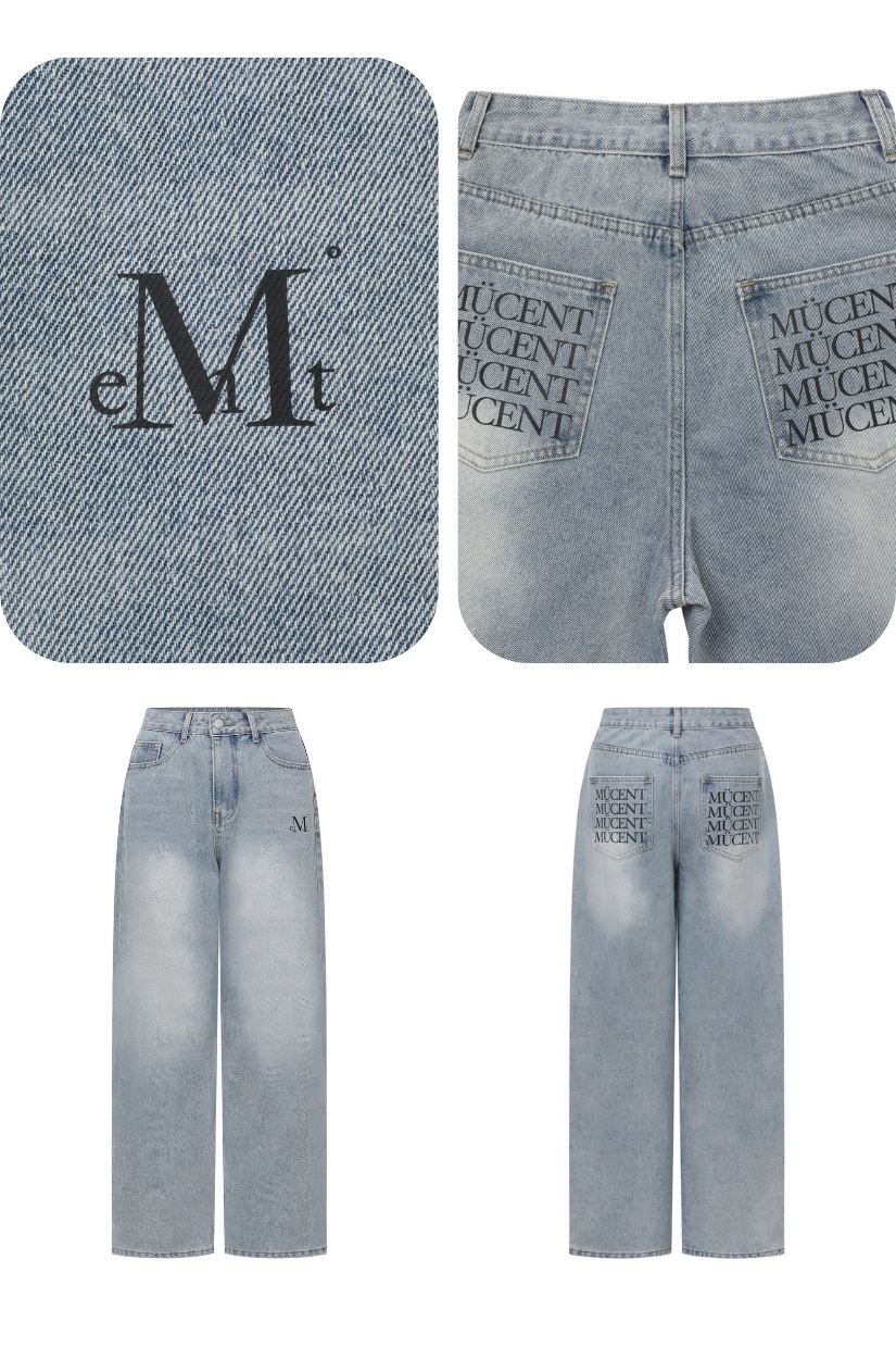 【 4/19收單 】MUCENT NOVA 滿版LOGO淺色牛仔褲 韓國