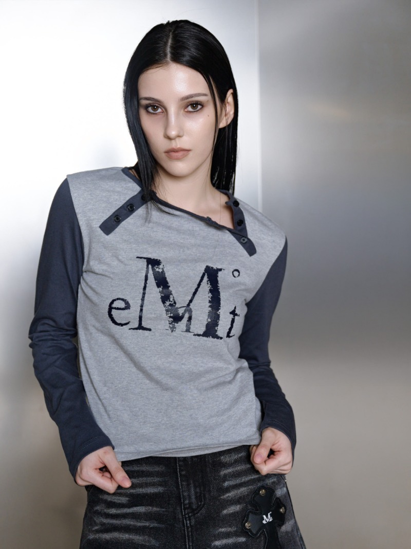 【 4/19收單 】MUCENT 斜襟亨利領撞色長袖 T恤 韓國