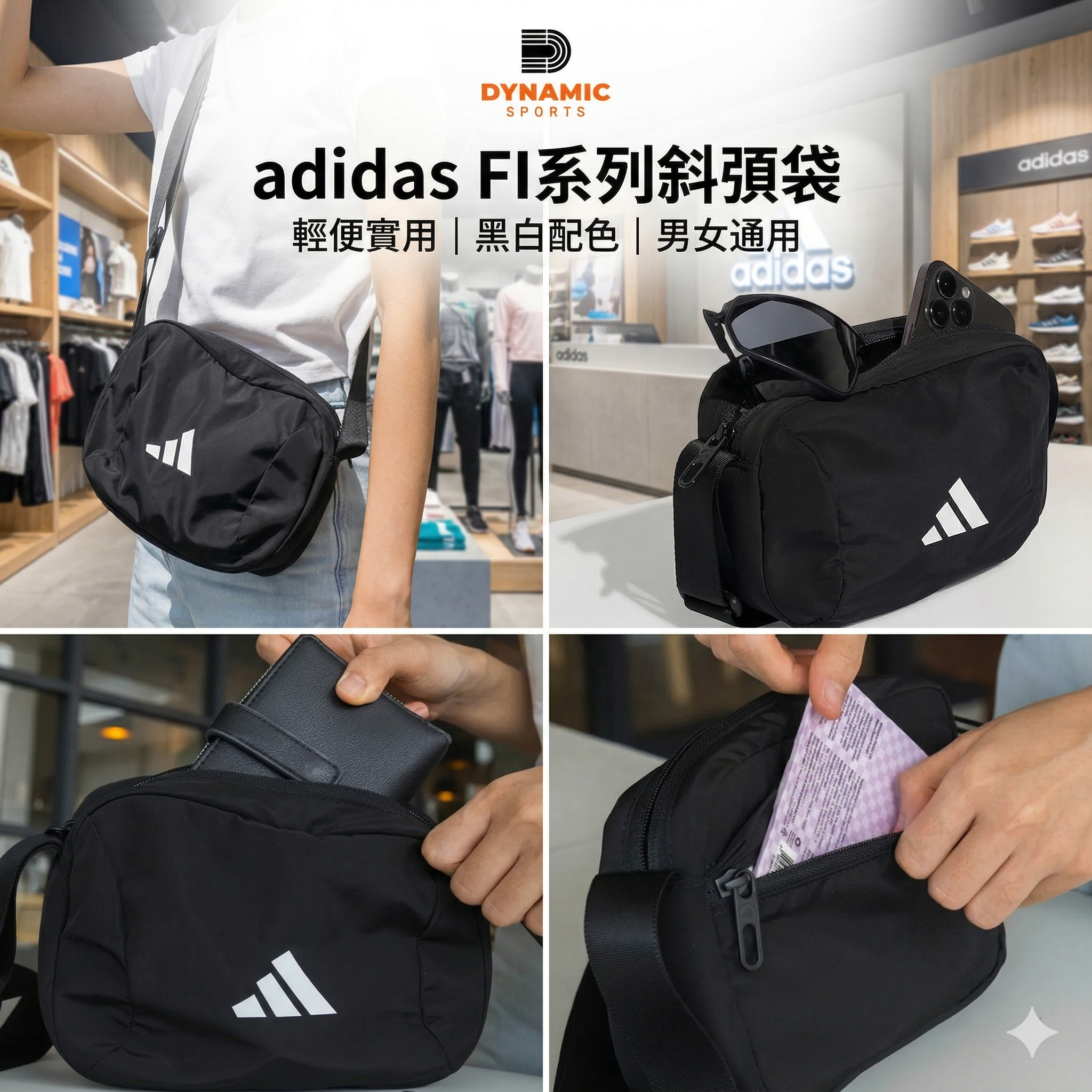 【預購】J0403606　adidas FI系列斜孭袋｜輕便實用｜黑白配色｜男女通用（JM4879）