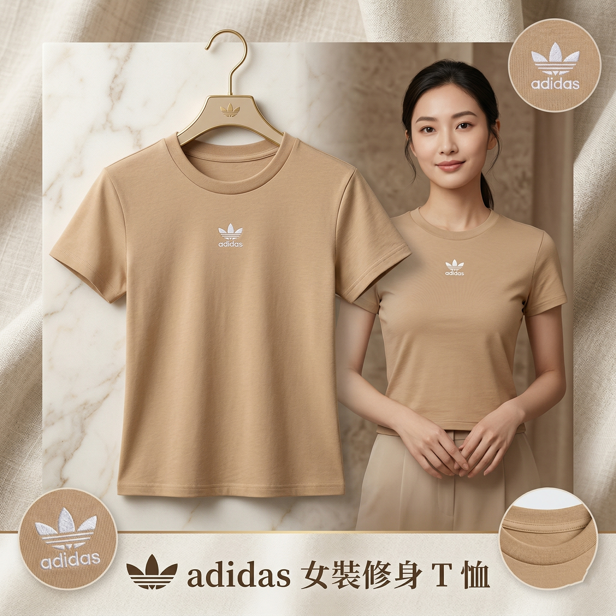 【預購】H040351 adidas  女裝修身 T 恤