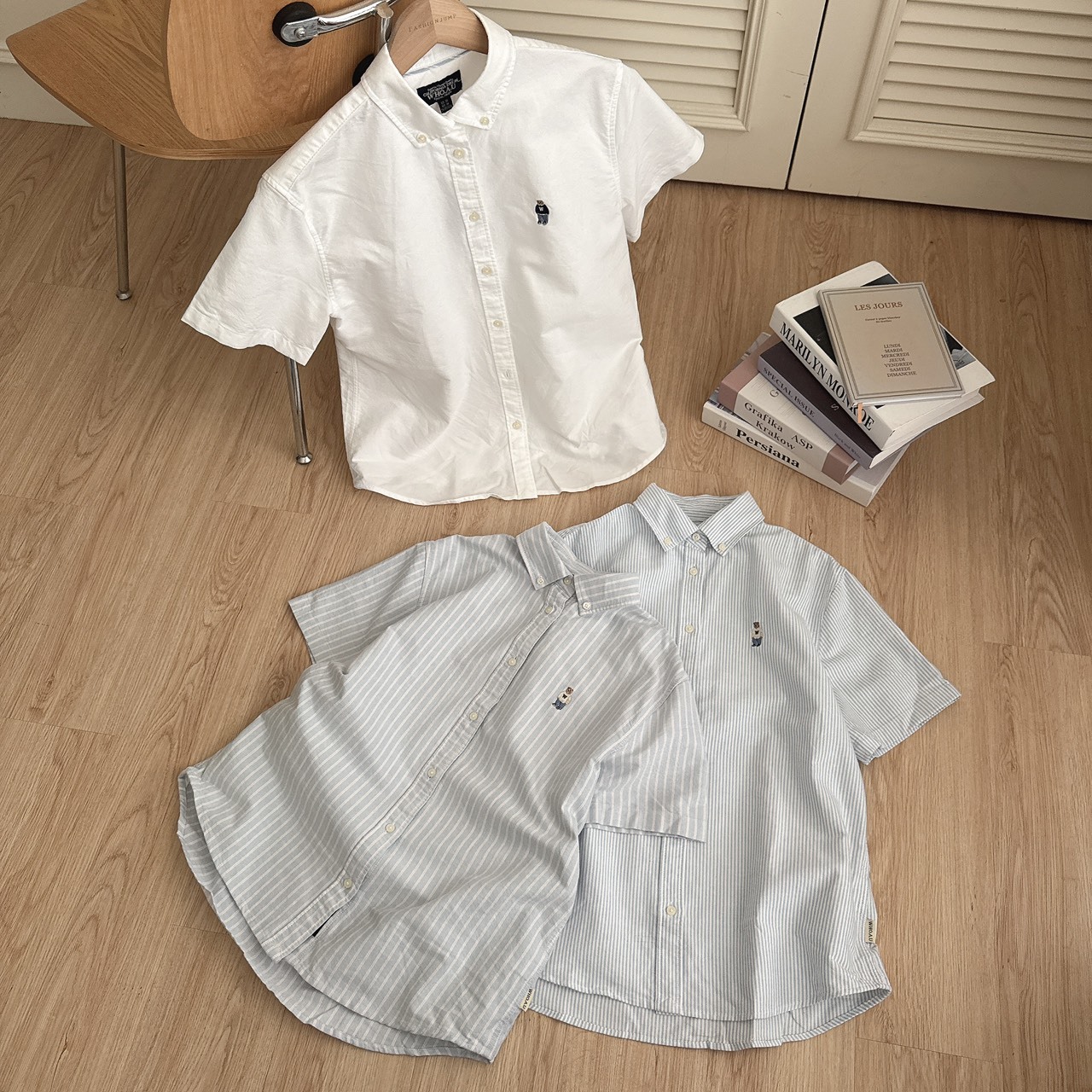 （現貨）韓牌  who a u 刺繡小熊 短袖襯衫 WHYWG2552F