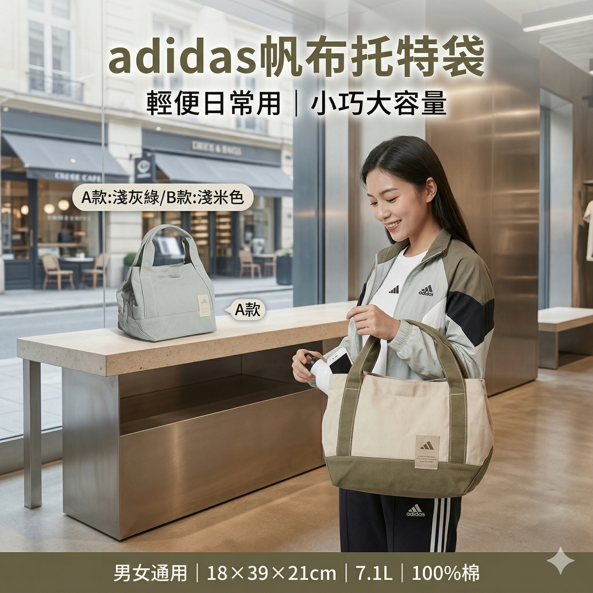 【預購】J0403609　adidas帆布托特袋｜輕便日常用｜小巧大容量｜男女通用 NEB32　2款
