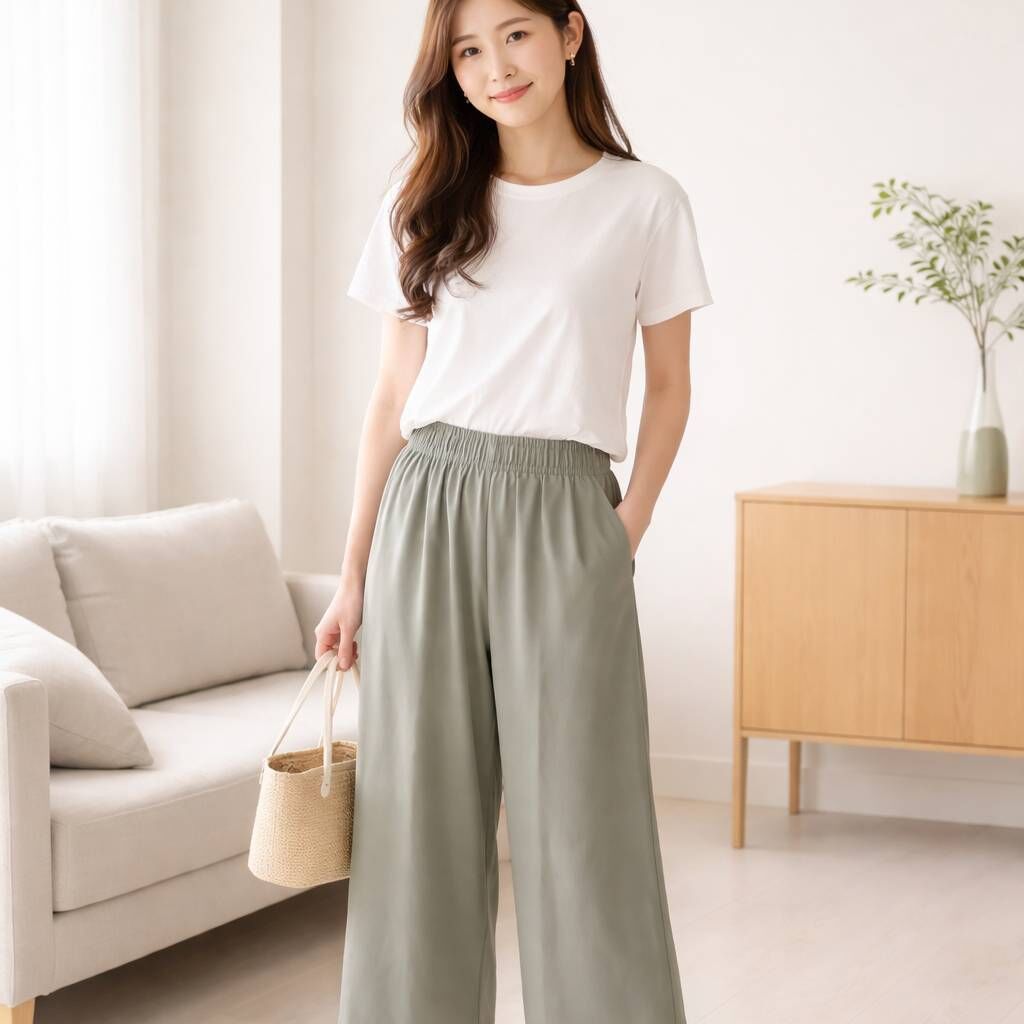 A7098-前壓折兩旁口袋7分褲