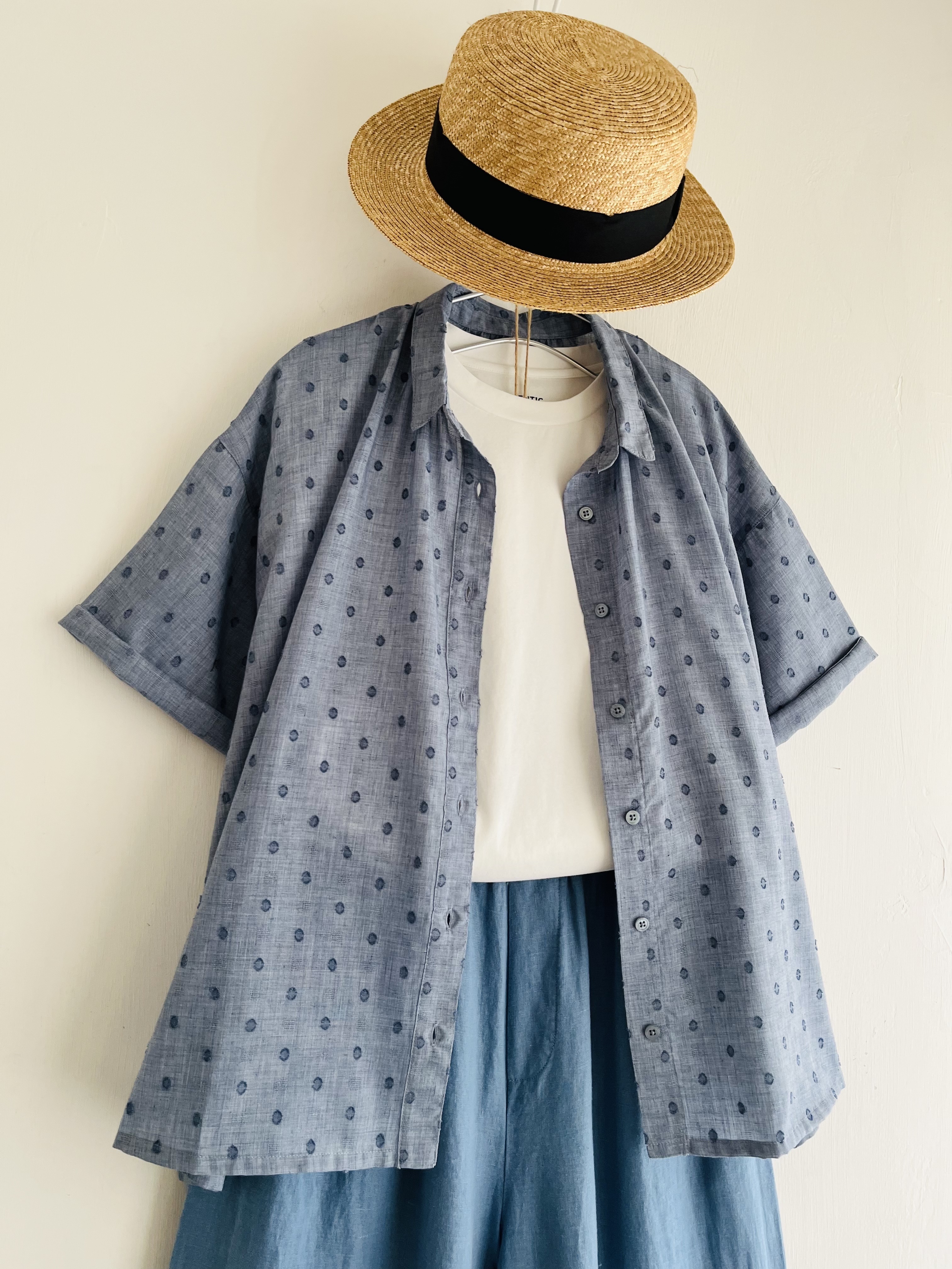 LUPIEN藍色暗紋立體花top