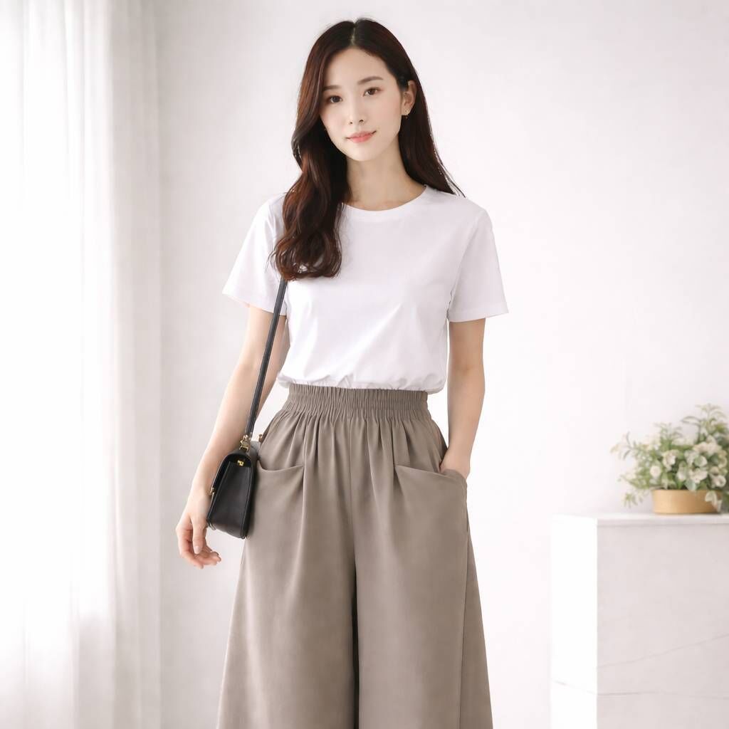 A7099-前口袋飄逸垂墜7分褲