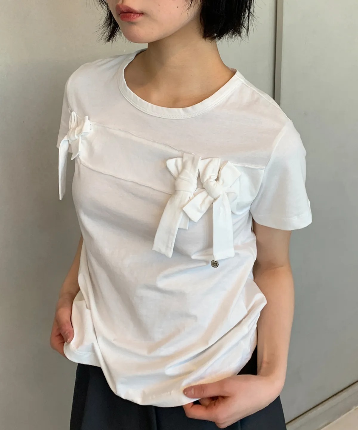 RONRON ROUGH BOW RIBBON T SHIRTS