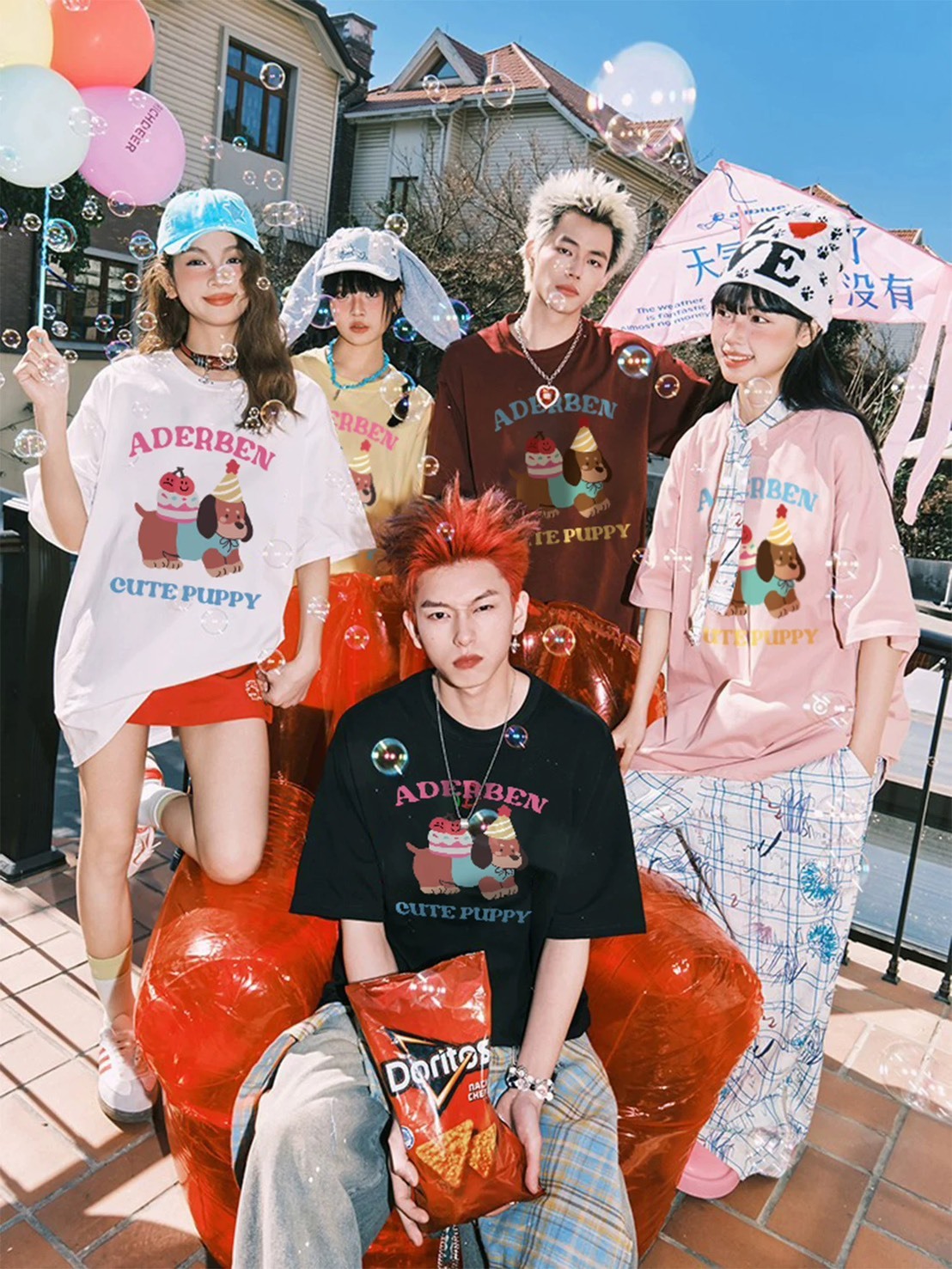 ADE 拼接色系 卡通圖案 #短袖