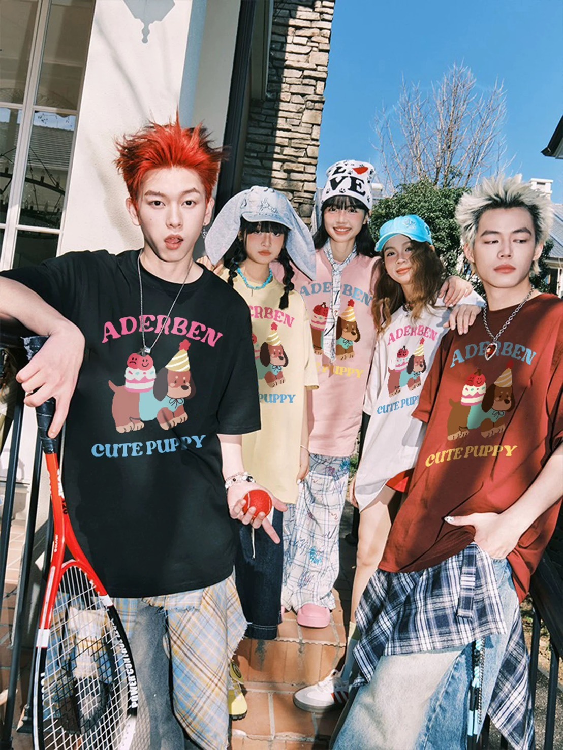 ADE 拼接色系 卡通圖案 #短袖