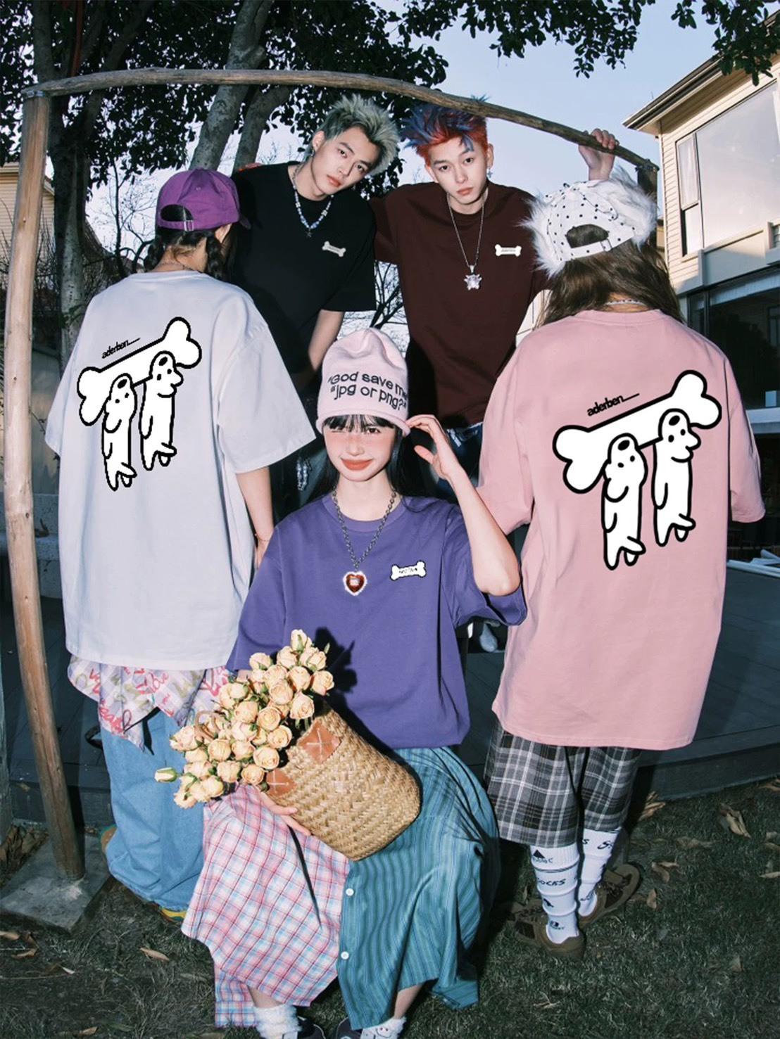 ADE 狗狗印花 寬鬆 上衣 #短袖