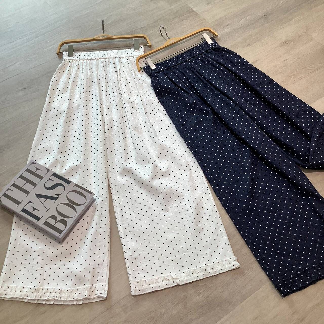 A7100-點點鬆緊棉麻長褲