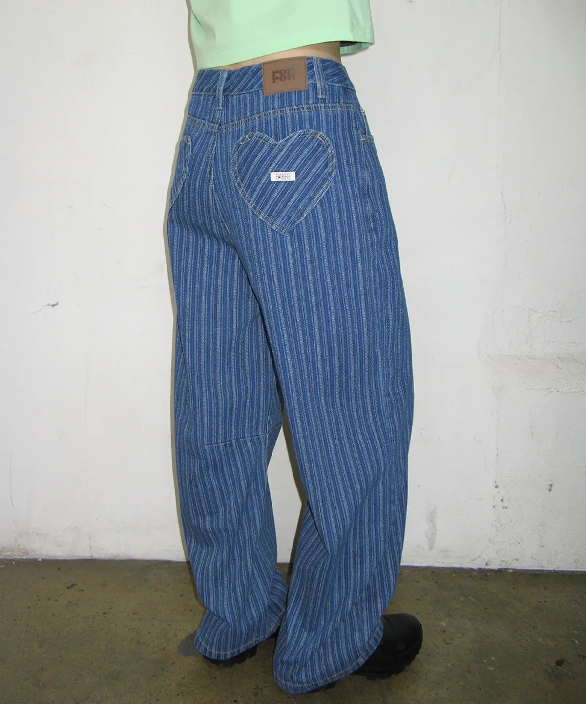 RONRON STRIPE DENIM WIDE PANTS