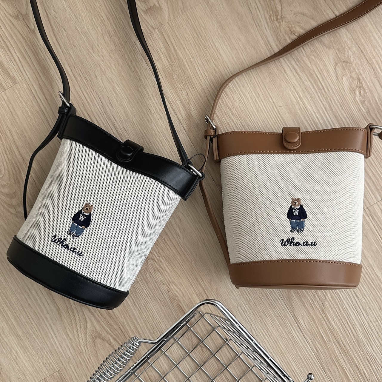 （現貨）韓牌 who a u 帆布 迷你 水桶包 WHBGG2222A