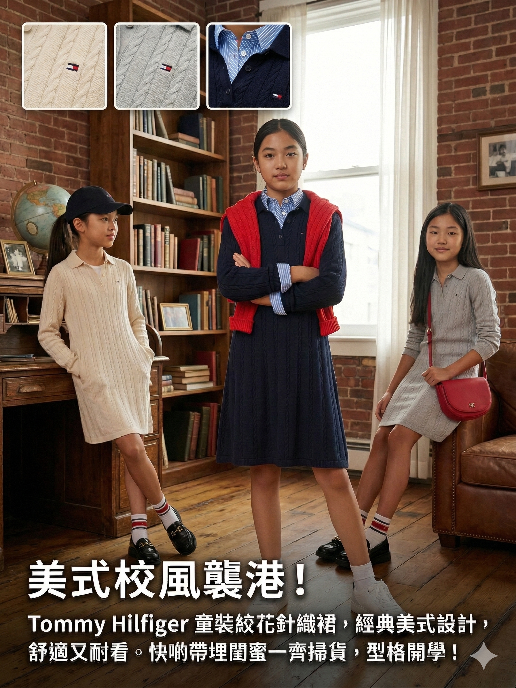 【預購】Tommy Hilfiger H040302 女童經典絞花 Polo 領針織連身裙