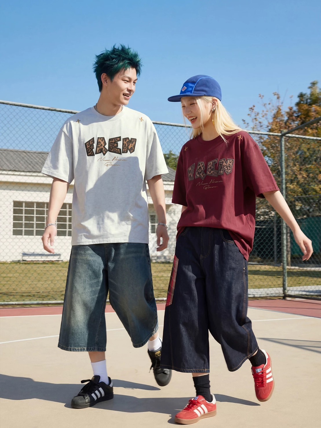 ADE 美式 字母 貼布繡 豹紋 #短袖