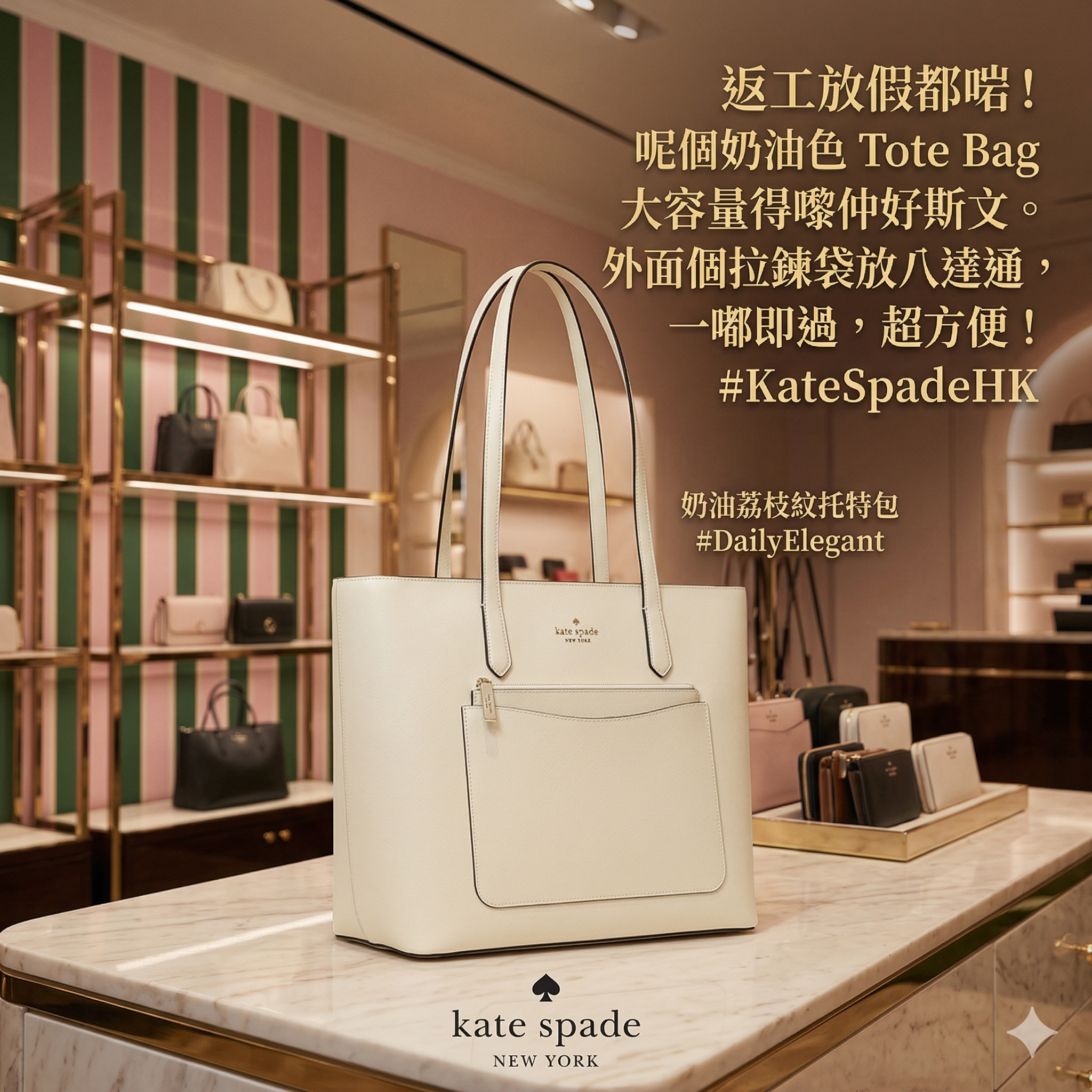 【預購】Kate Spade H040318 經典皮革大托特包連手拿包