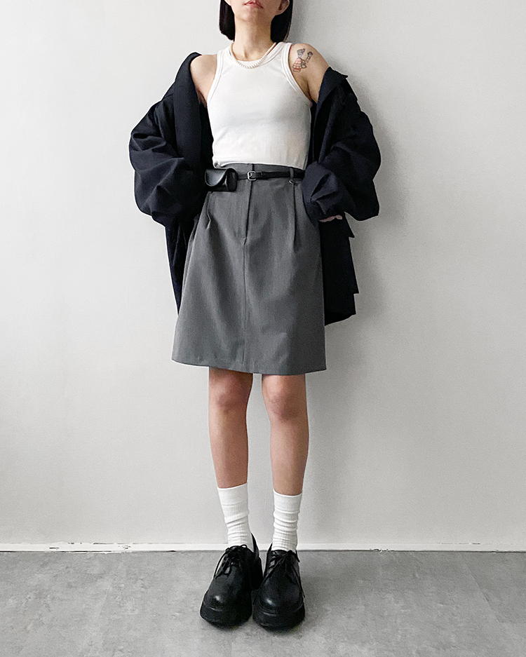 MKS-2889 金屬釦打褶短裙