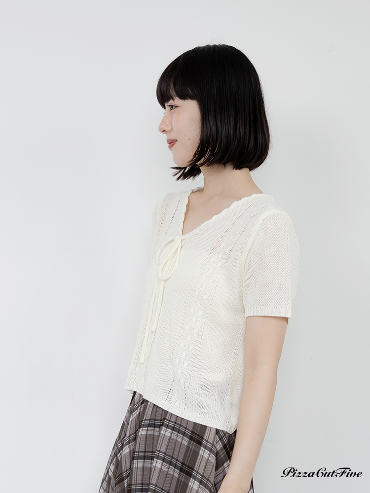 綁帶織紋短袖上衣 PizzaCutFive PCF262404029