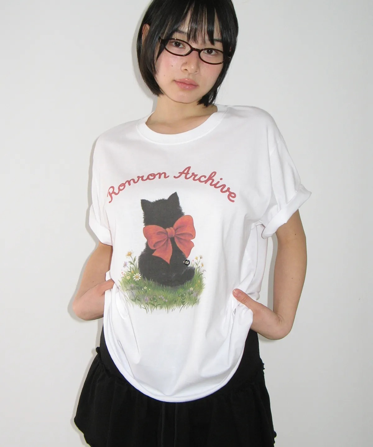 RONRON RIBBON CAT BASIC FIT T SHIRT