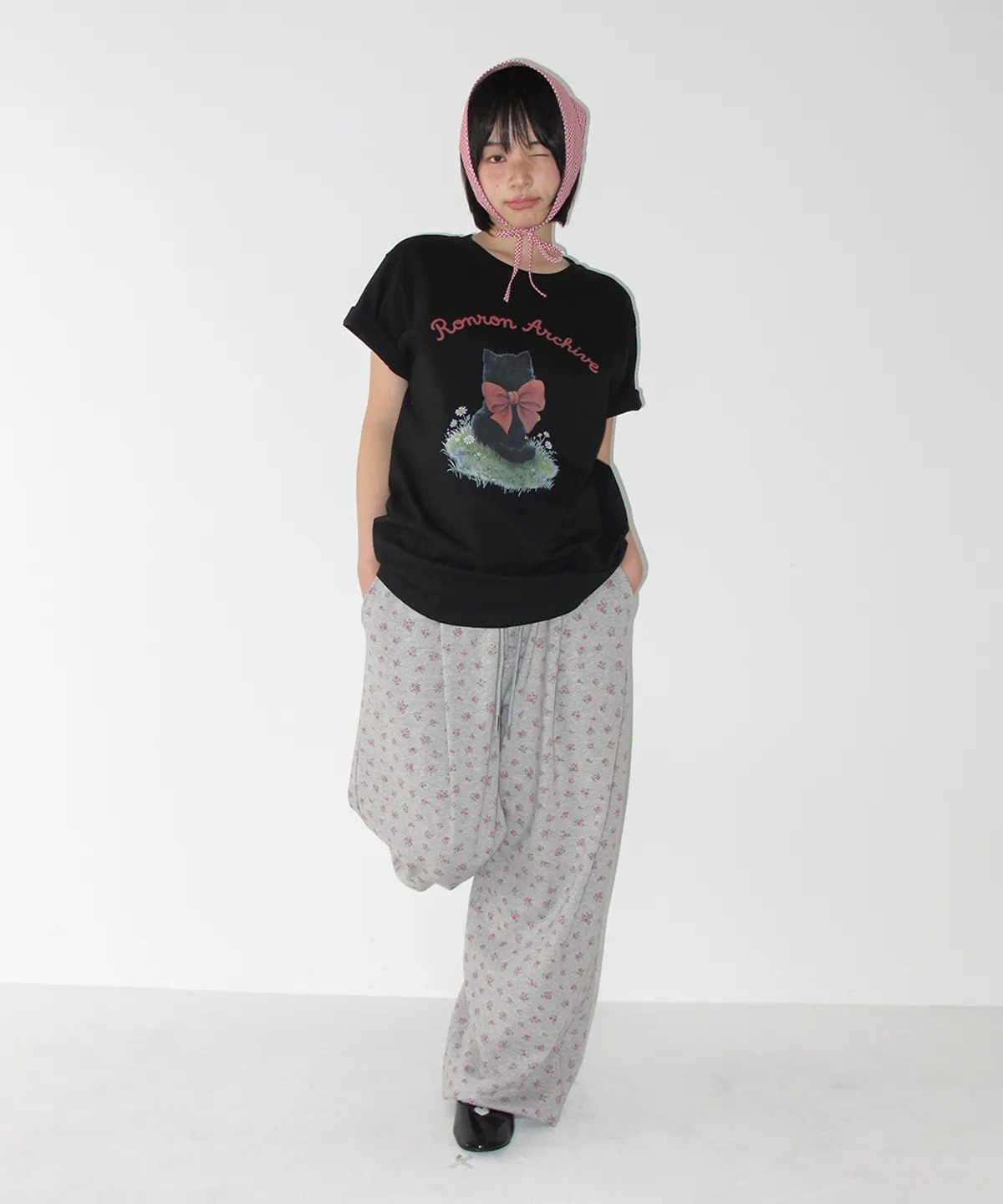 RONRON RIBBON CAT BASIC FIT T SHIRT