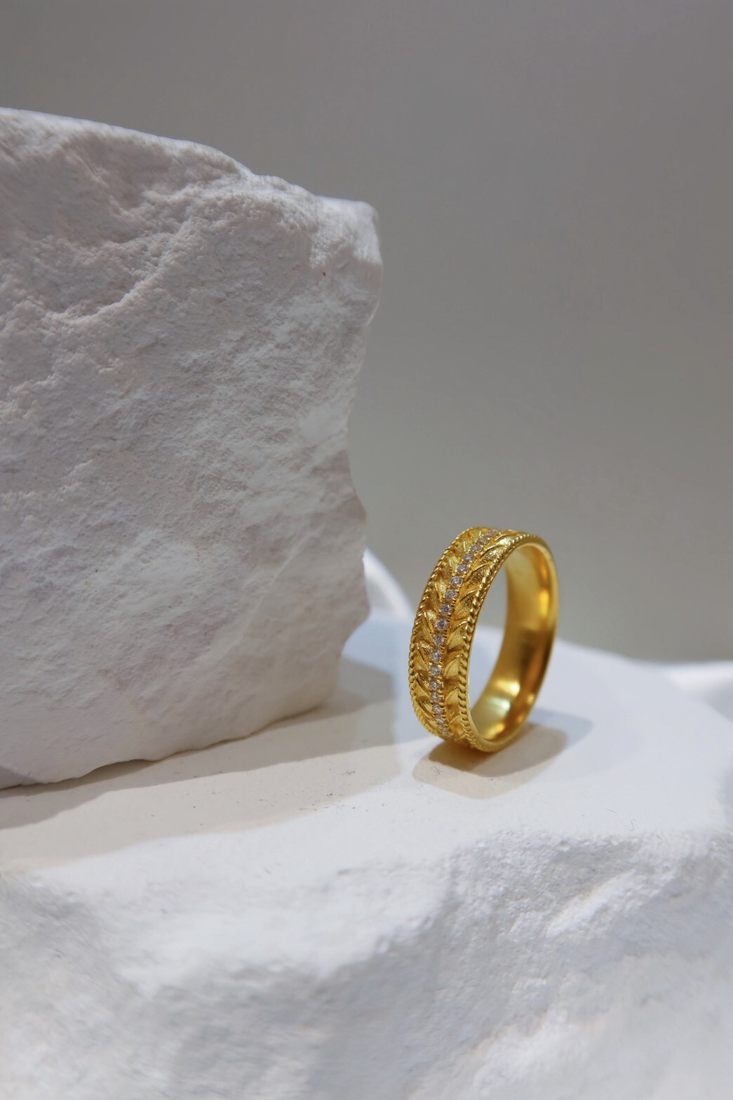 古法單排麥穗鑲鑽戒指