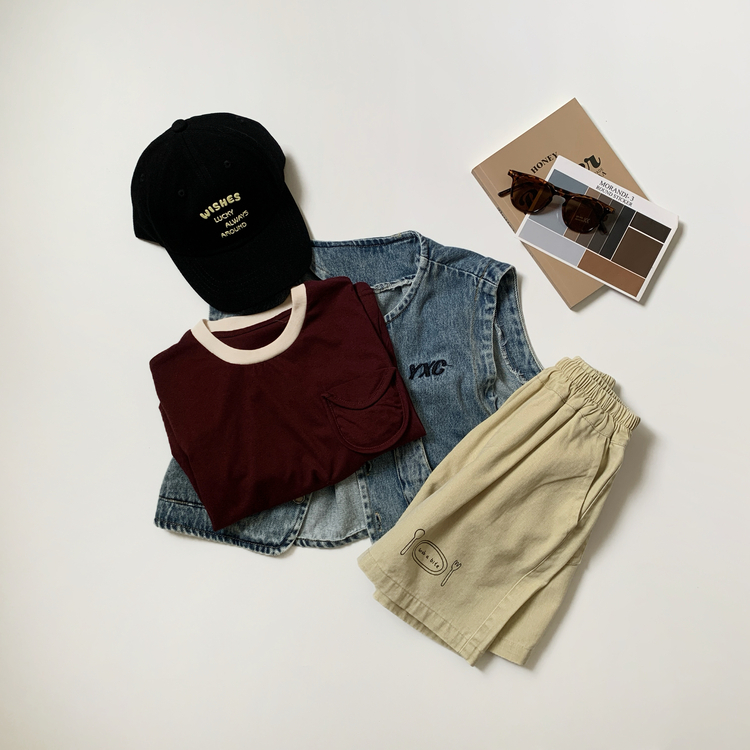 撞色圓領口袋上衣