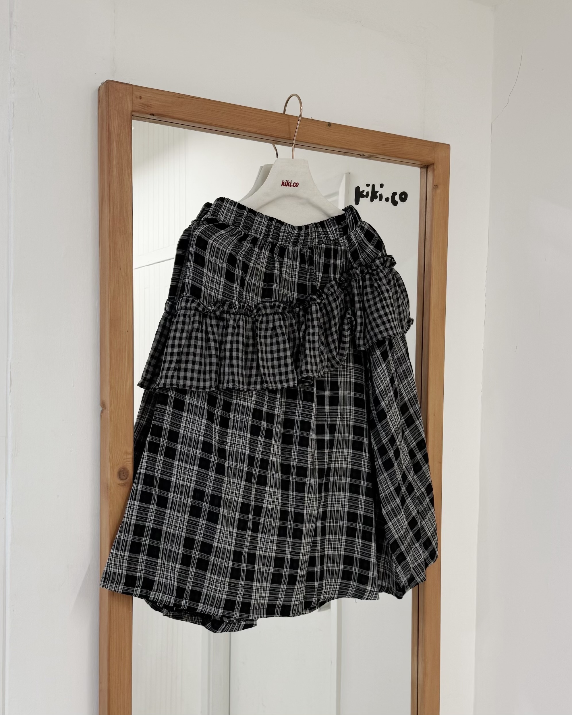 格紋拼格仔棉紗中長半裙