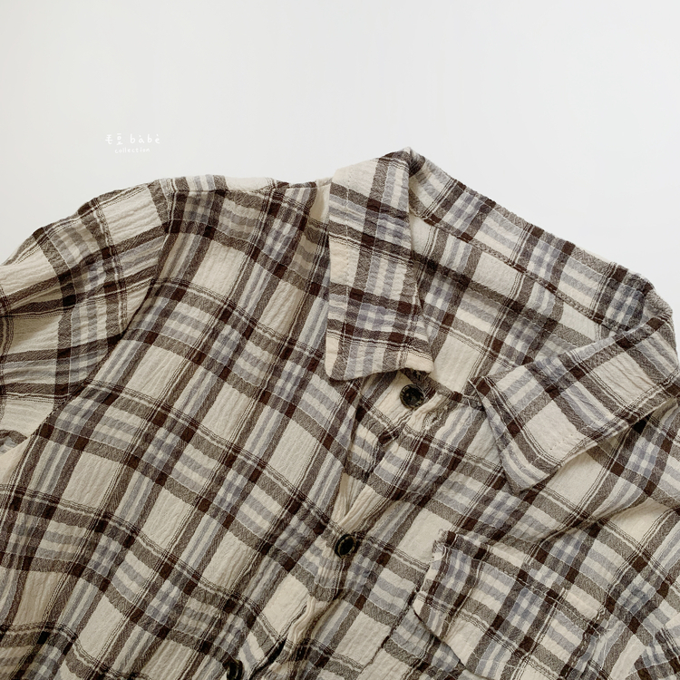 韓系格紋短袖襯衫