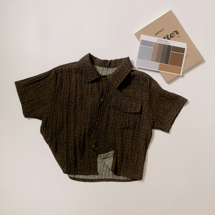 時尚豹紋短袖襯衫