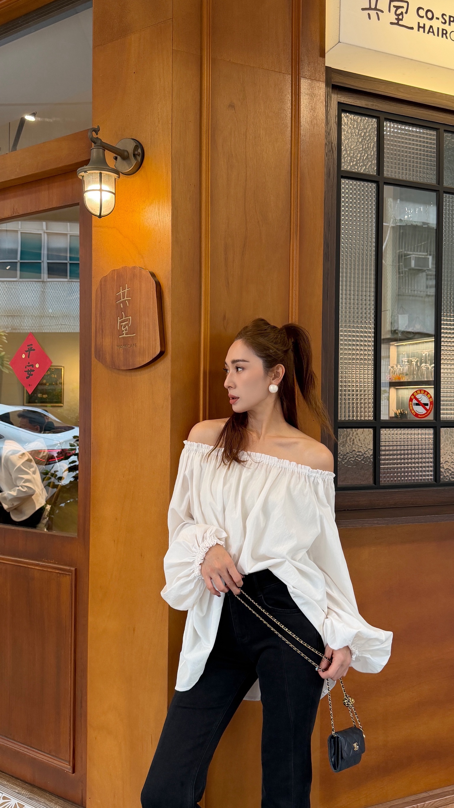 甜美一字肩娃娃長版上衣