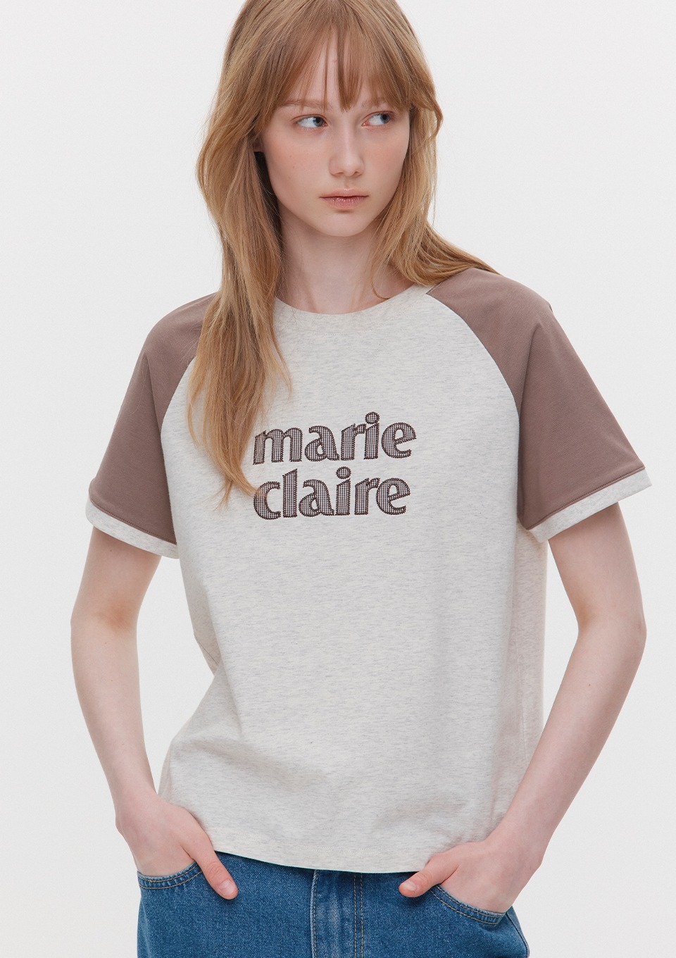 <韓國代購> MARIE CLAIRE COLORBLOCK RATCH RAGLAN SHORT SLEEVE TEE