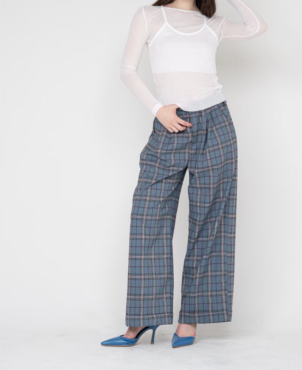 格紋西裝寬褲