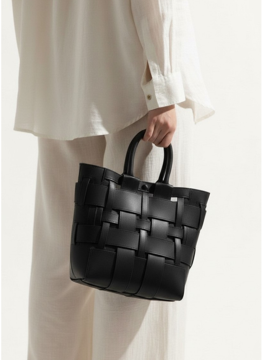 Nest L 牛皮編織方型包 黑色