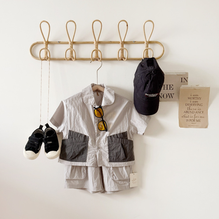 雙口袋撞色襯衫套裝