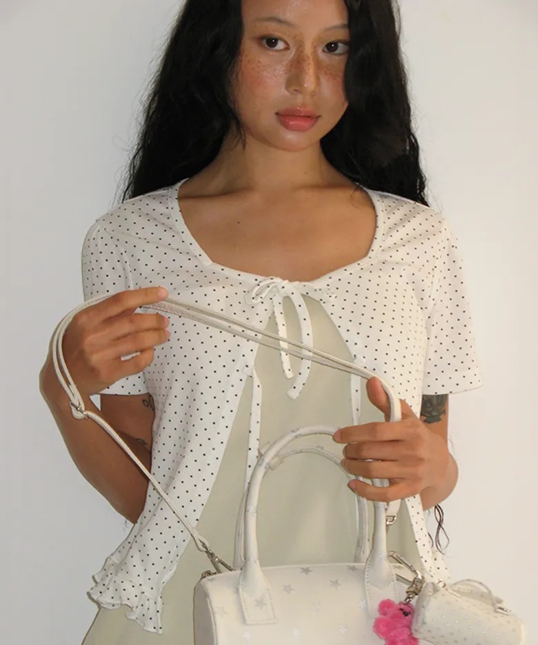 RONRON MINI DOT RIBBON COTTON CARDIGAN