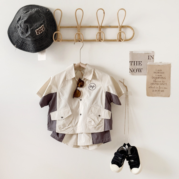 撞色大口袋襯衫套裝