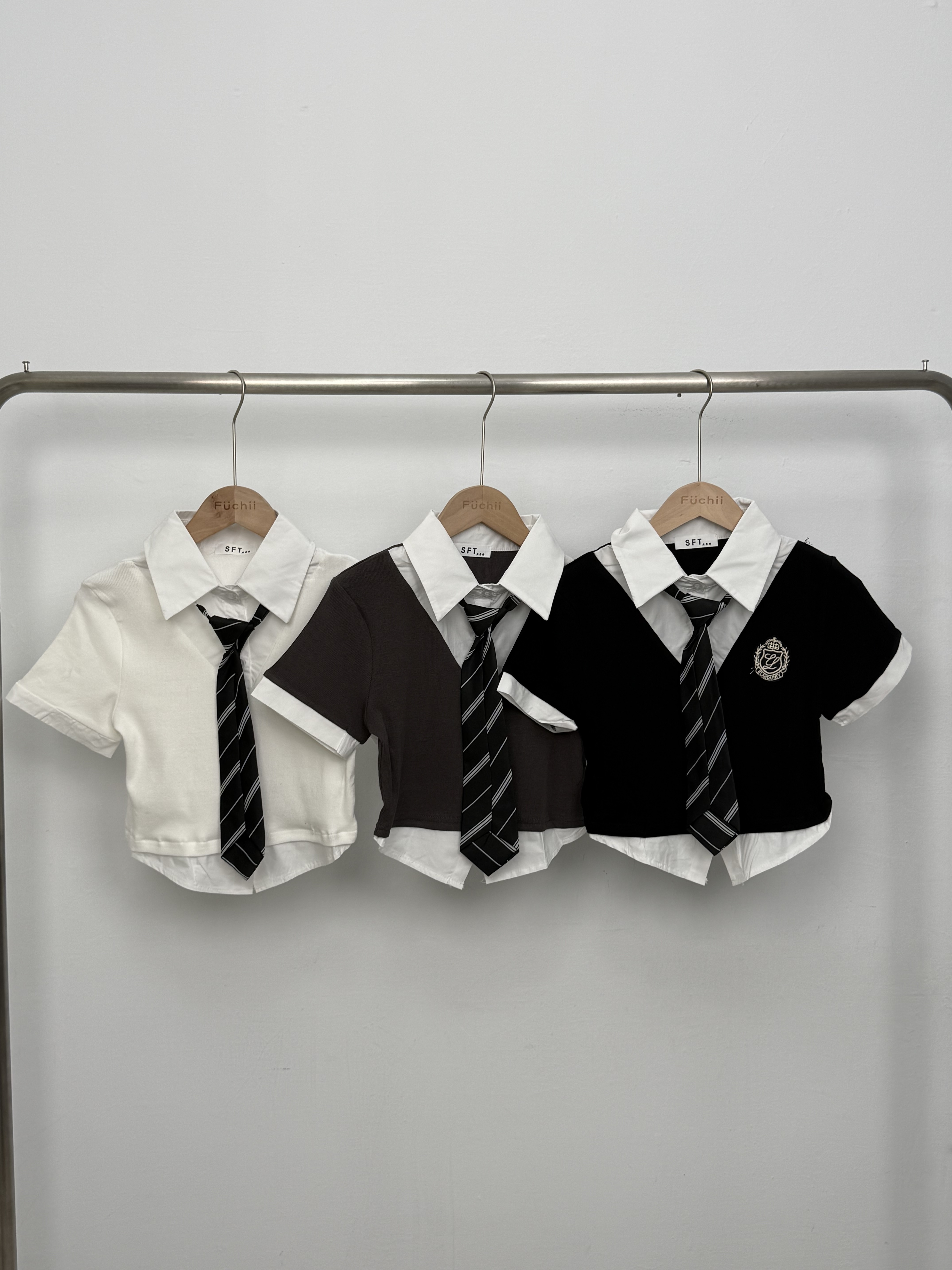 NEW 學院風假兩件領帶襯衫