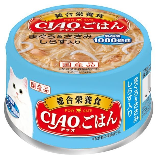 CIAO 貓罐頭．吞拿魚+雞肉+吻仔魚85g #A-253