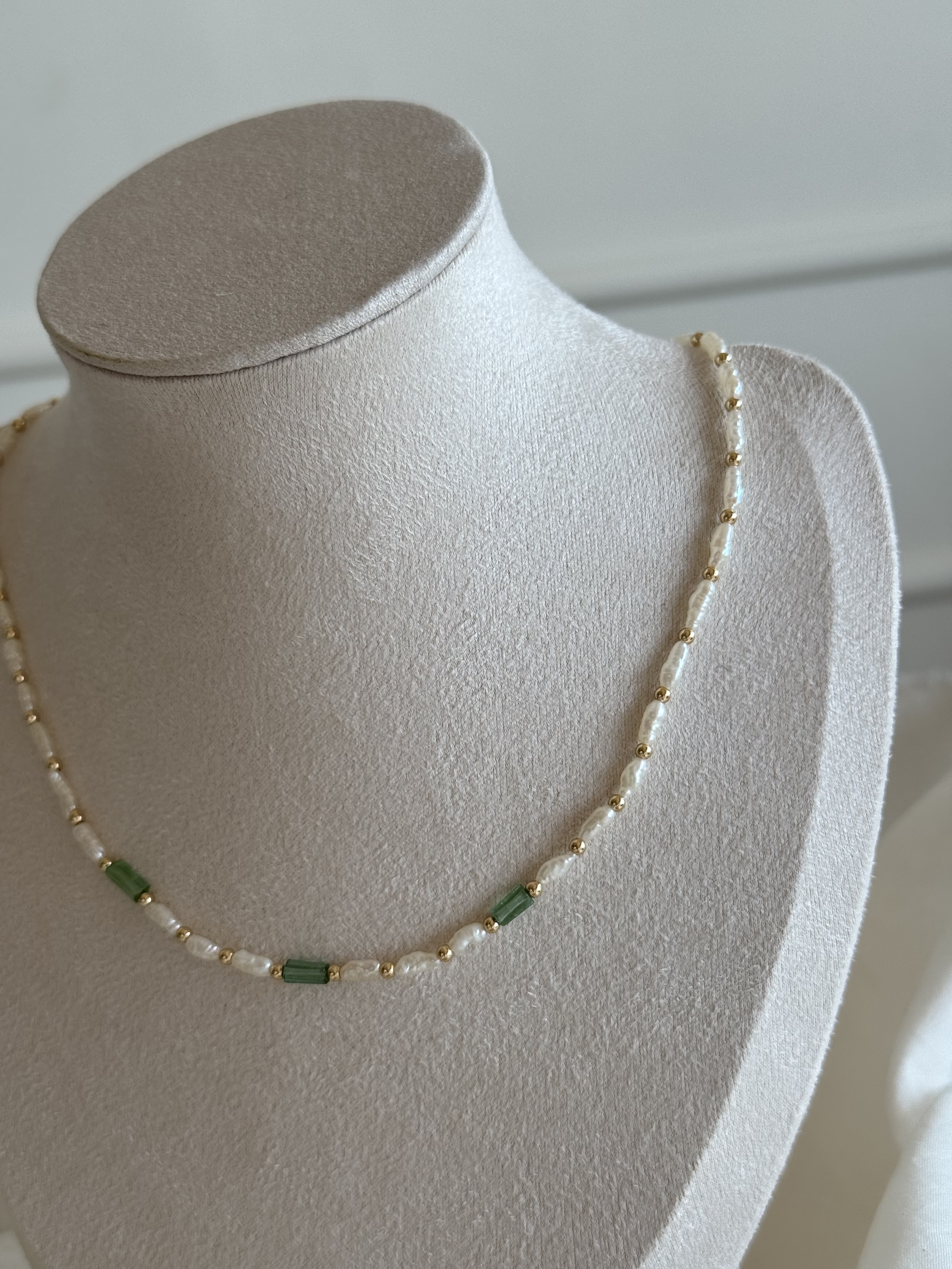 Moss Green-Gilded｜印度綠碧璽珍珠項鏈