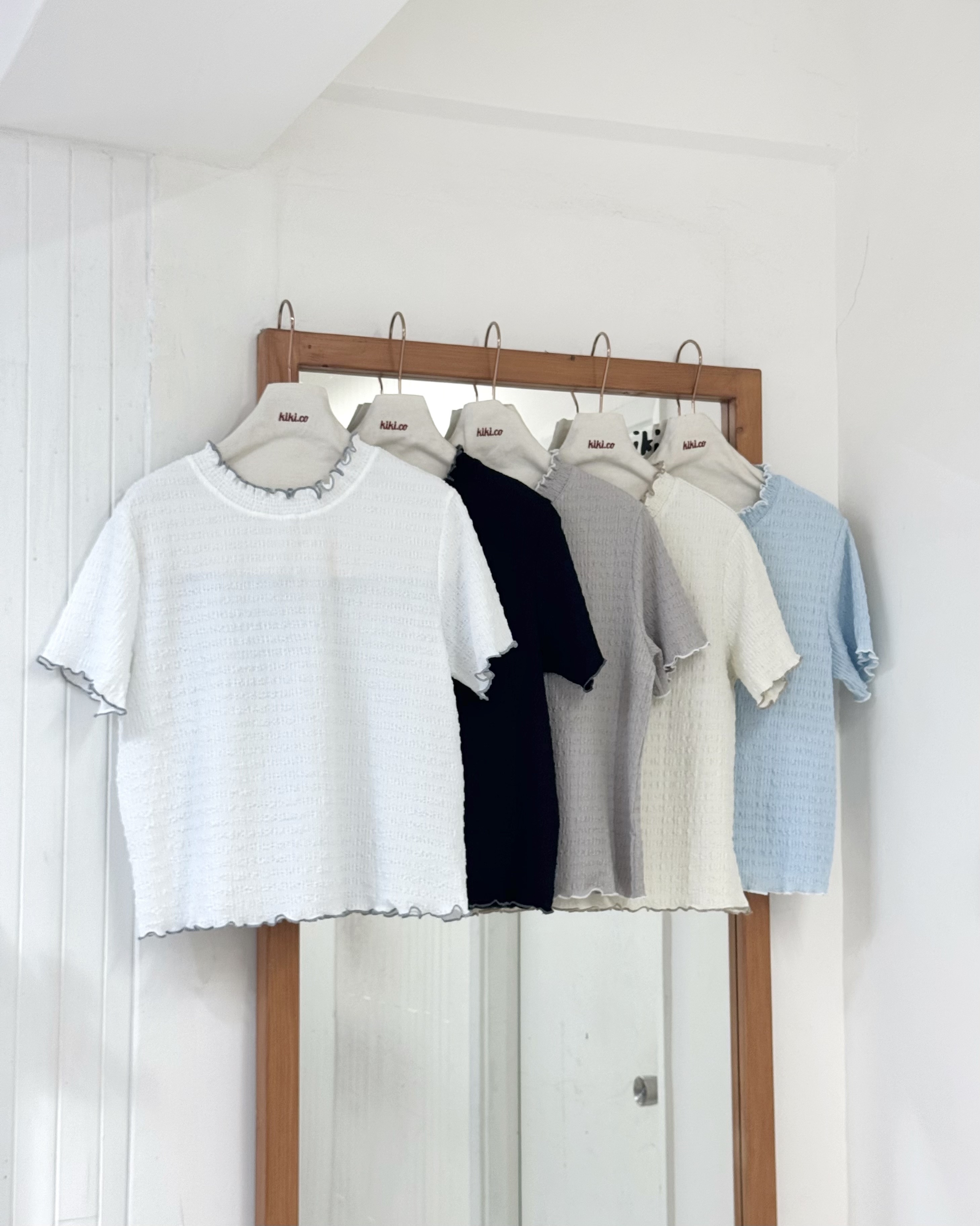 橡筋Ruffle領皺皺短袖上衣