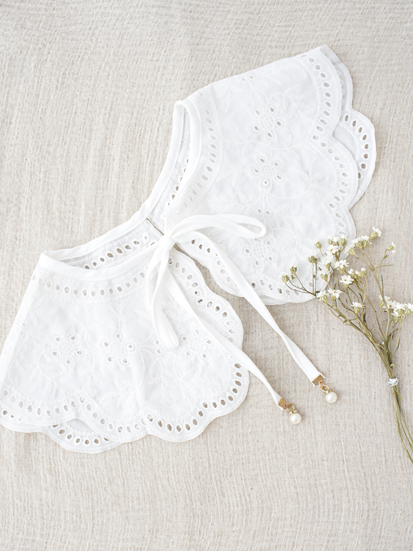 珍珠繡花棉蕾絲領片