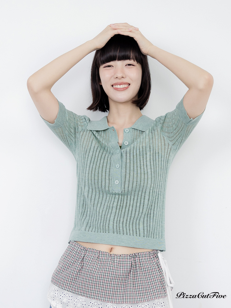 直條壓紋POLO領針織短袖上衣 PizzaCutFive PCF262404038