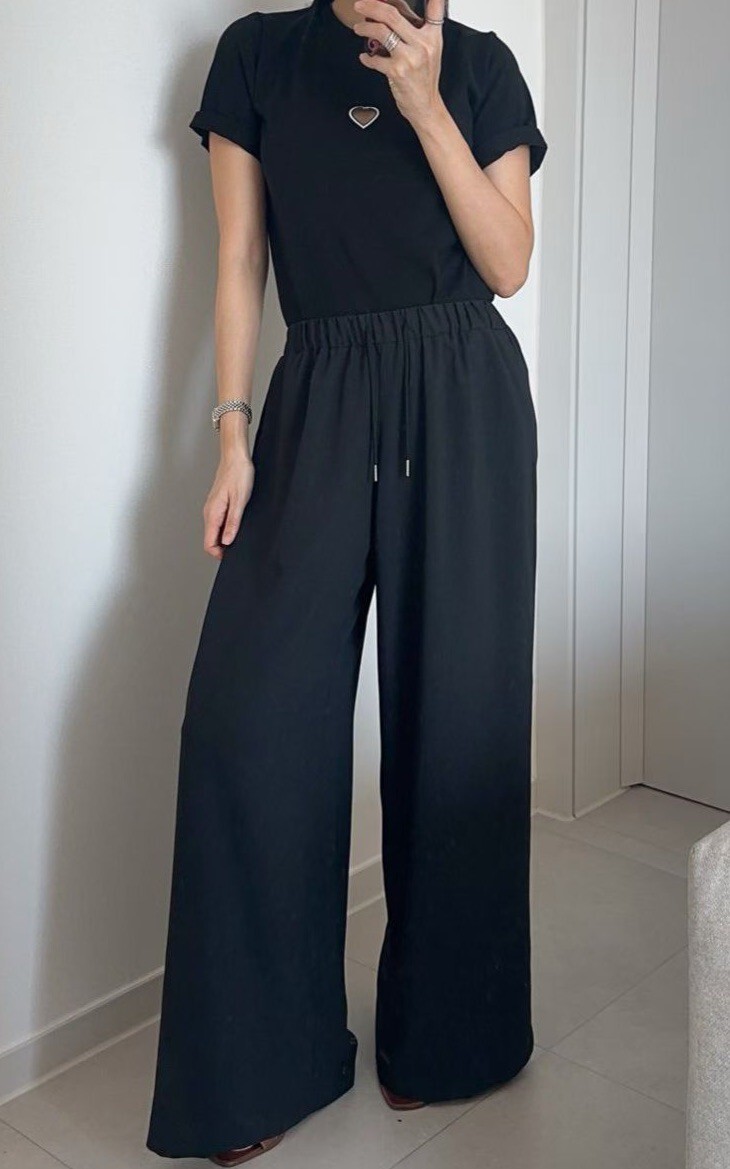 抽繩雪紡大寬褲