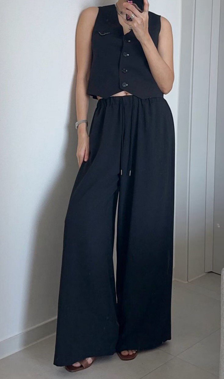 抽繩雪紡大寬褲