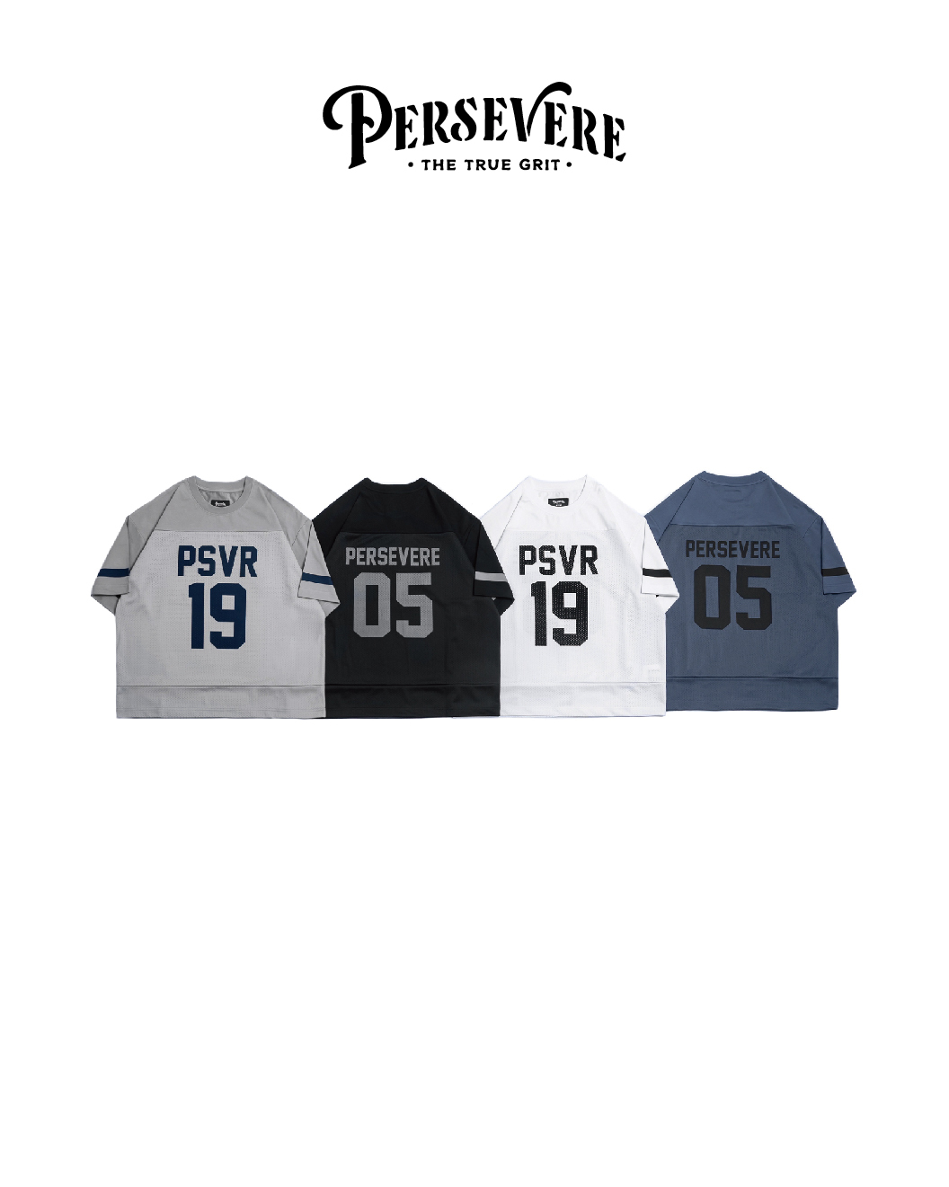 PERSEVERE 拼接球衣短袖T恤 淺灰/灰藍/白/黑 26 S/S Mesh Splice Jersey T-Shirt