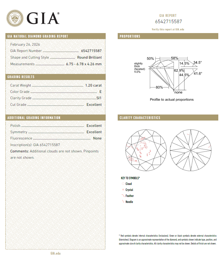 GIA鑽石 1.20 E SI1 3EX NON