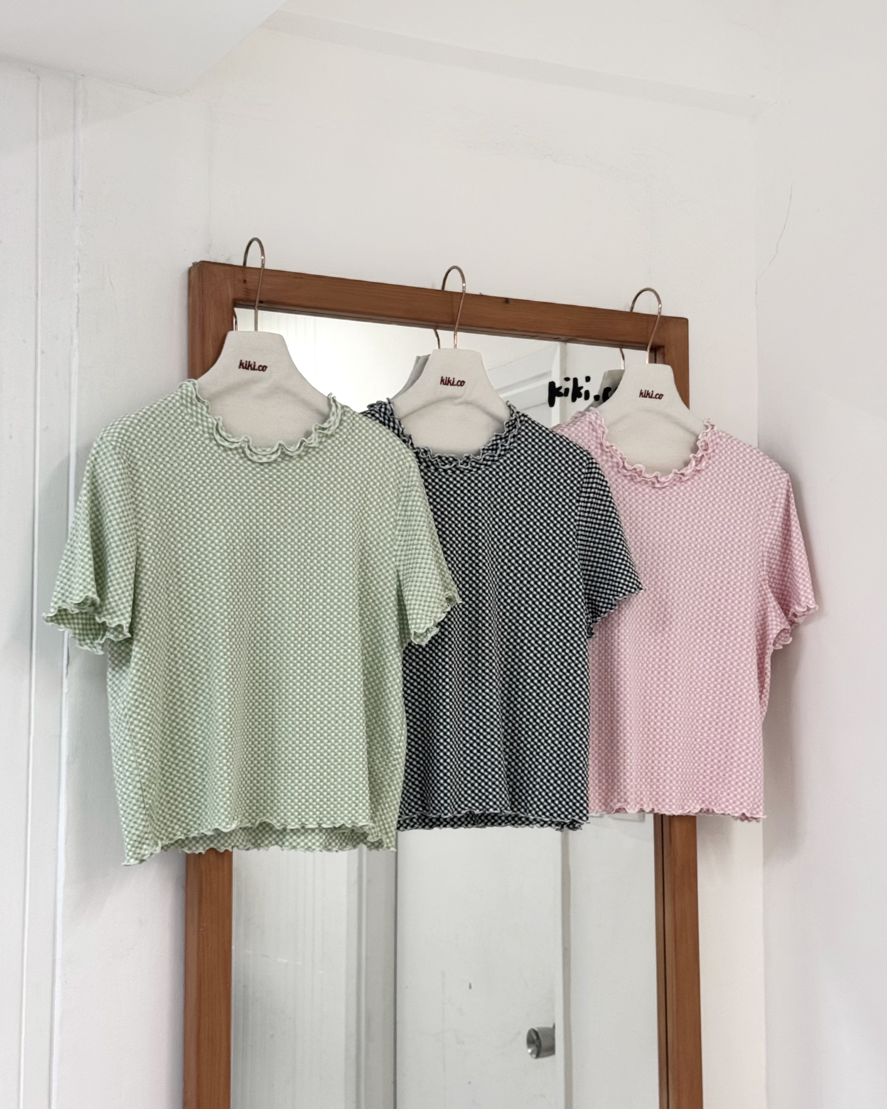 菱格雙層木耳邊短袖上衣